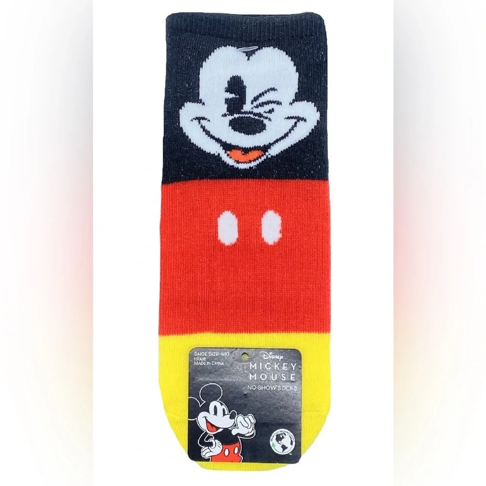 4pairs of‎ Disney’s Mickey Mouse black yellow red color block No Show Socks new